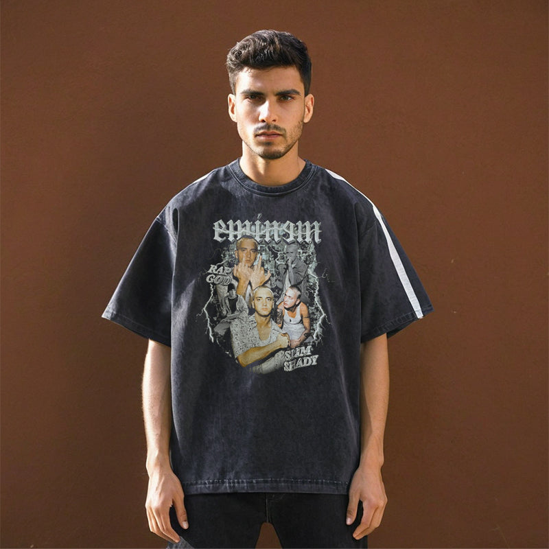 Mens Vintage T Shirt Washing Water Short Sleeve T-Shirt Men