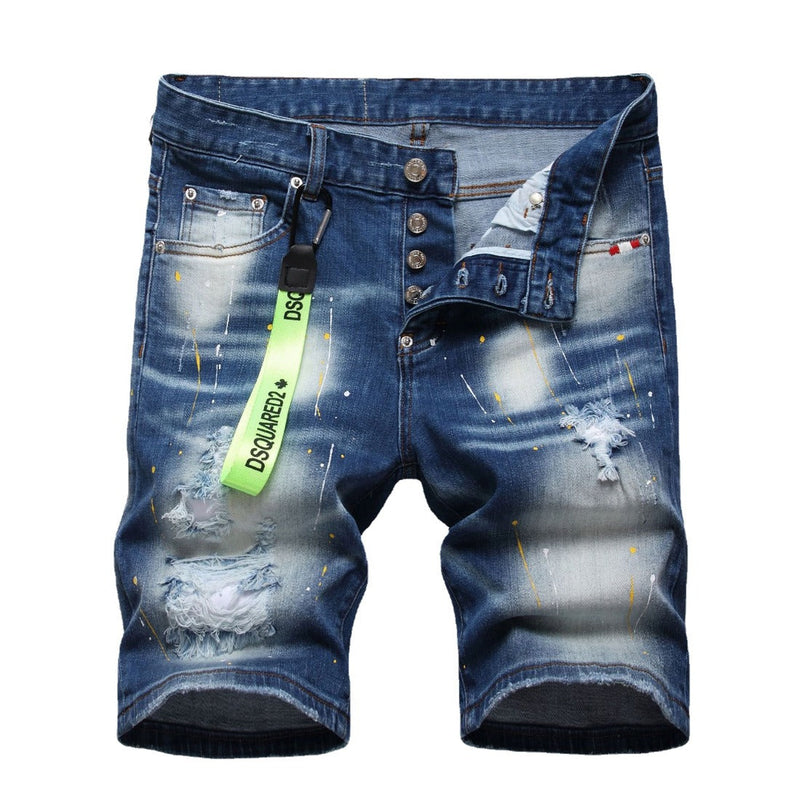 DSQ2 Short Jeans Ripped Patch Slim-fit Stretch Denim Shorts