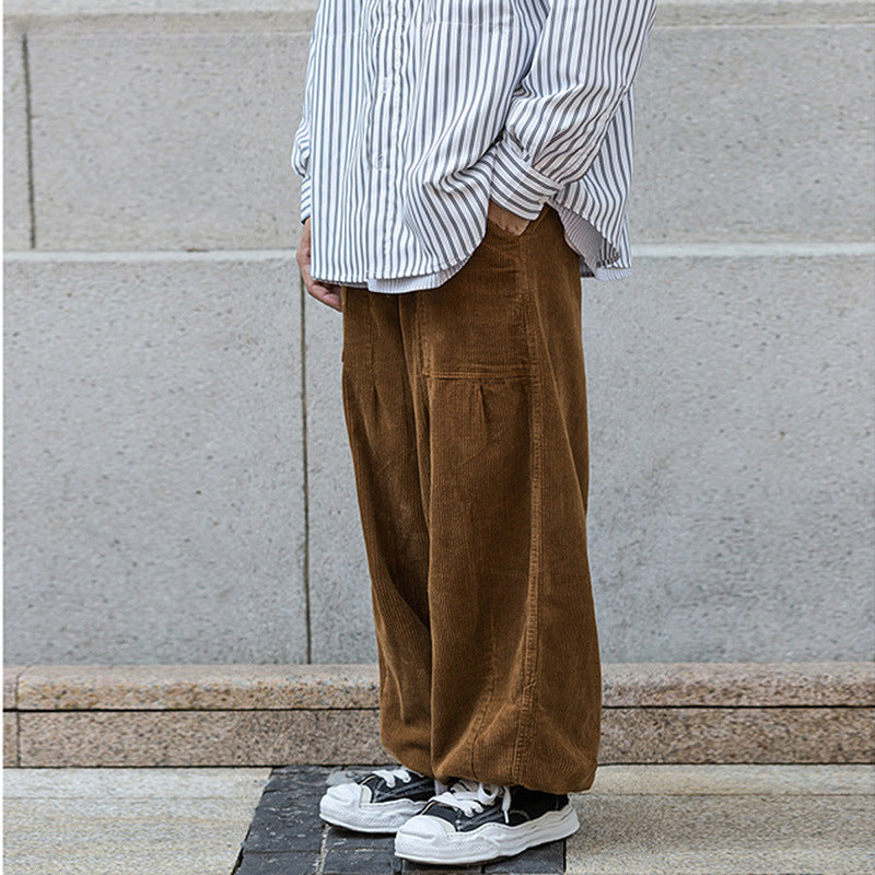 Cargo Pants Japanese Fashionable Loose Adjustable Drawstring Corduroy