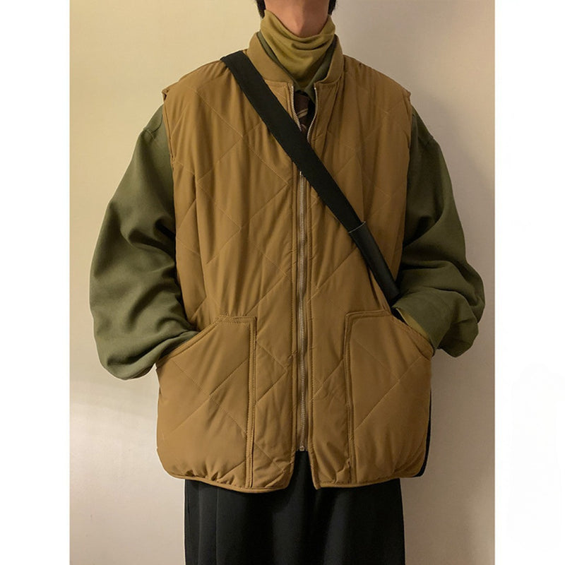 Men Cotton Coat Cotton Vest Winter Diamond Lattice Loose