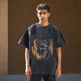 Mens Vintage T Shirt Printed Washed Short Sleeve T-Shirt Men