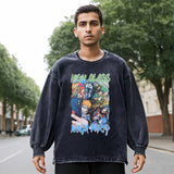 Mens Vintage Long Sleeve Shirt Printed Washed Long Sleeve T-Shirt