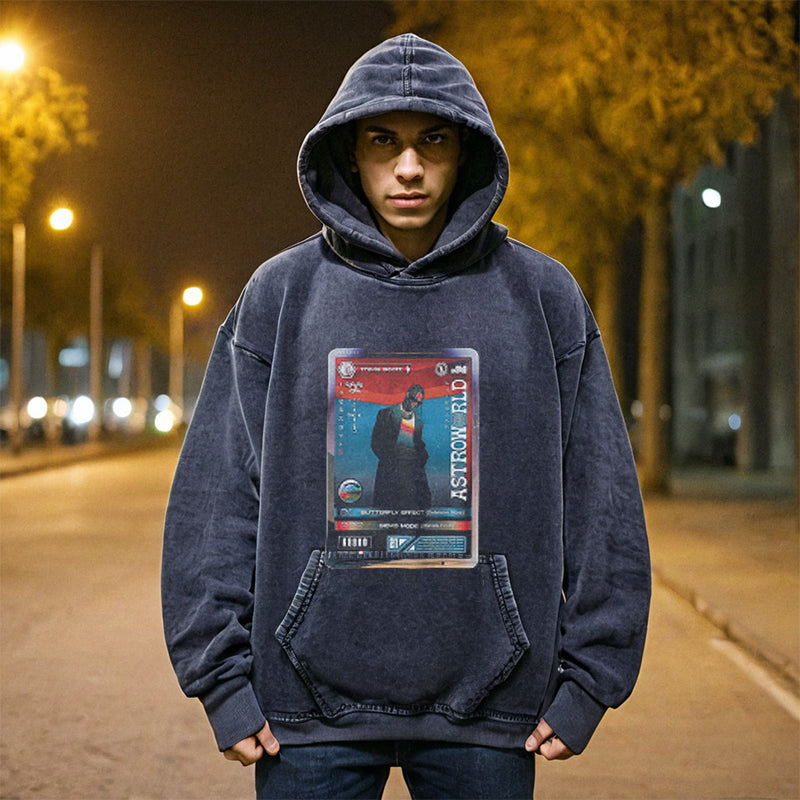 Mens Vintage Hoodie Hoodie Wash Vintage Print