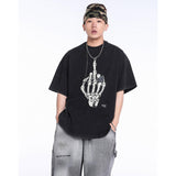 Unisex T-Shirts GALLERY DEPT Skull Middle Finger Print Loose T-Shirt