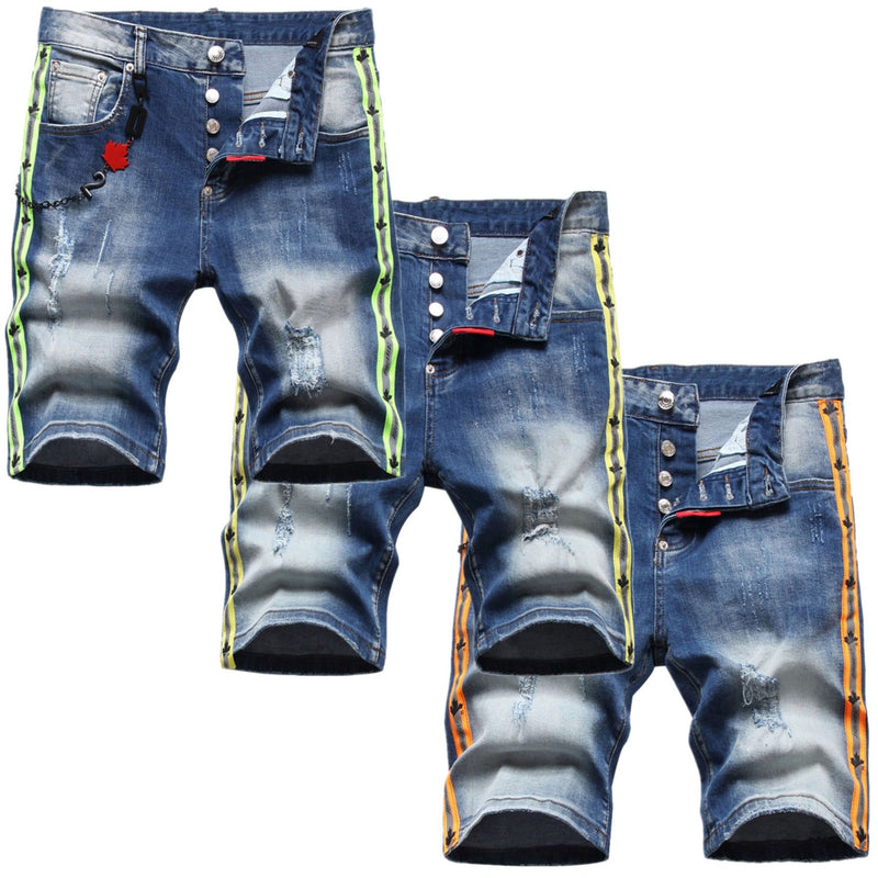 DSQ2 Short Jeans Ripped Patch Slim-fit Stretch Denim Shorts