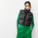 Women Cotton Coat Casual Stand Collar PU Leather Vest