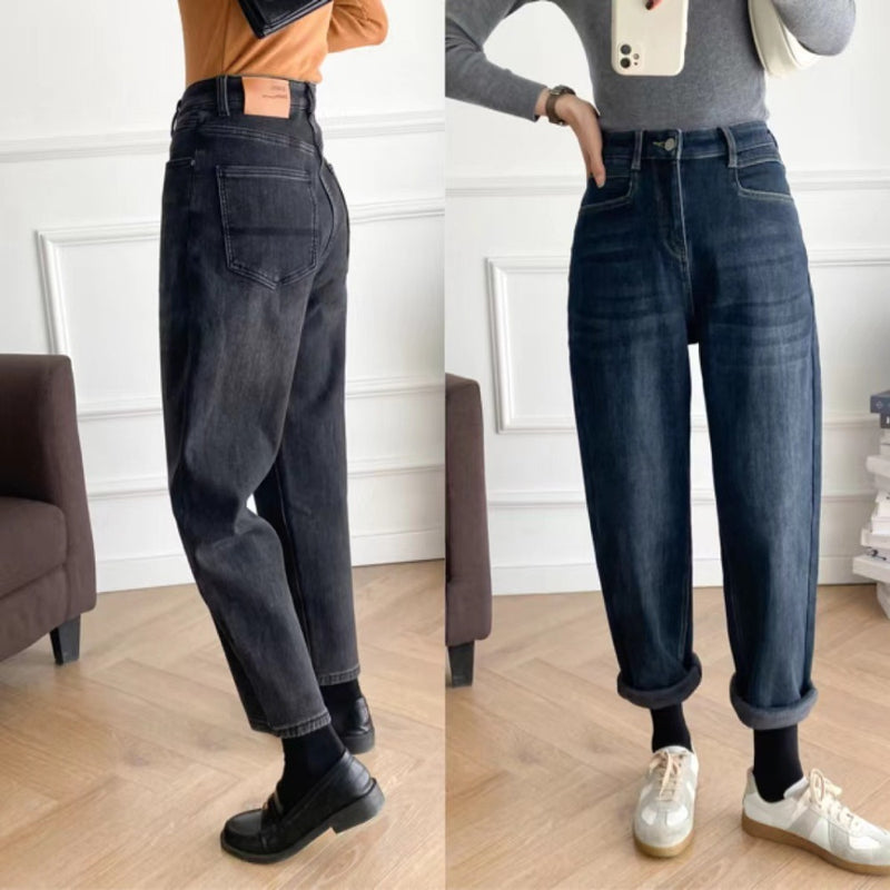 Women Jeans Stretch Fleece Slimming Loose