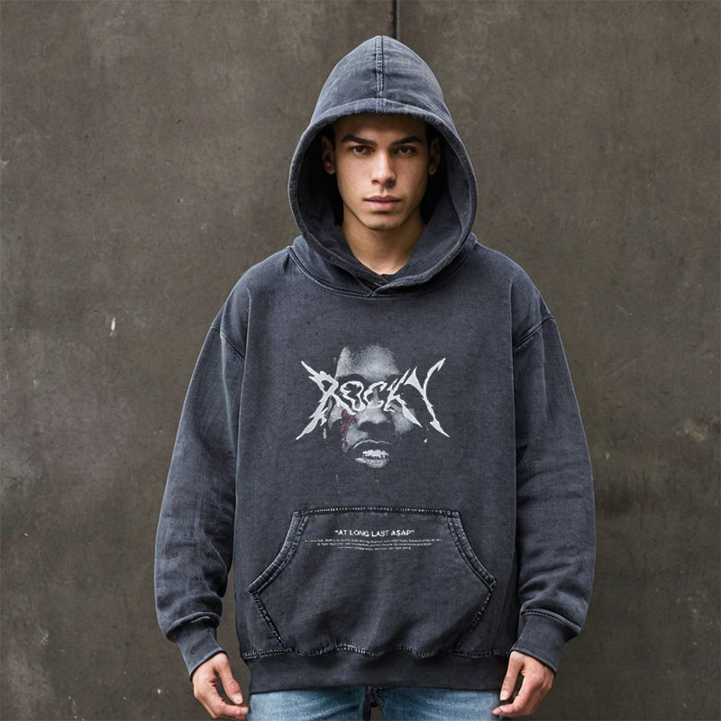 Mens Vintage Hoodie Hoodie Wash Vintage Print
