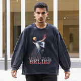 Mens Vintage Long Sleeve Shirt Printed Washed Long Sleeve T-Shirt