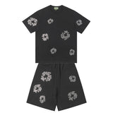 Denim Tears T shirt & Shorts 2 Piece Set Rhinestones