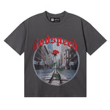 Godspeed T Shirts Street View Rose Print Cotton Casual Short Sleeve Men and Women