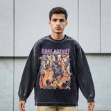 Mens Vintage Long Sleeve Shirt Printed Washed Long Sleeve T-Shirt