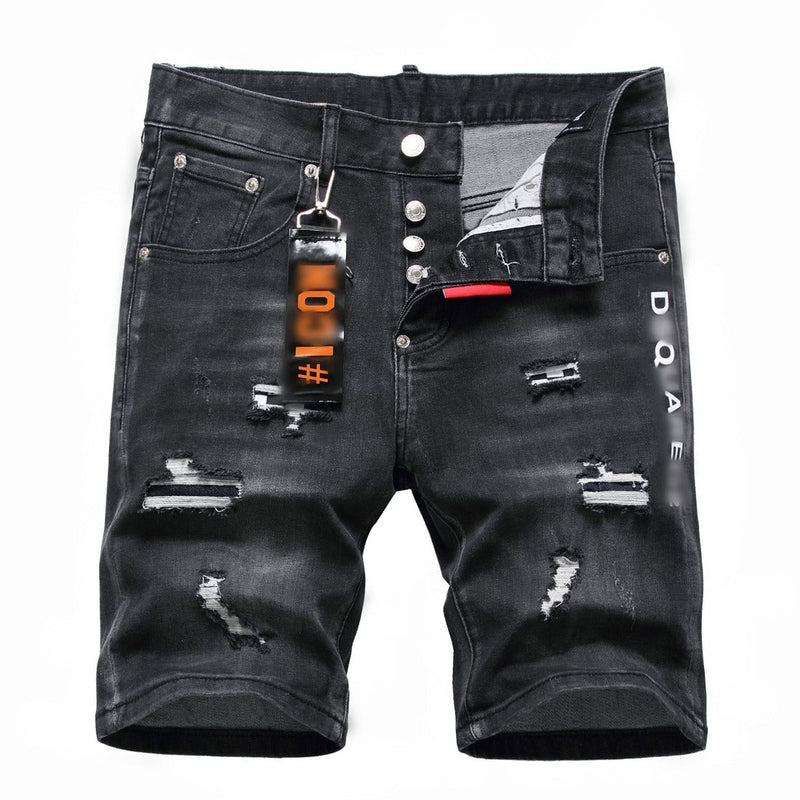 DSQ2 Short Jeans Ripped Patch Slim-fit Stretch Denim Shorts