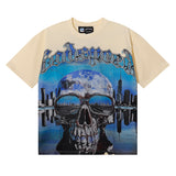 Godspeed T Shirts Skull City Reflection Print Cotton Casual Short Sleeve Men and Women