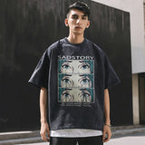 Mens Vintage T Shirt Printed Washing Water Short Sleeve T-Shirt