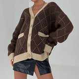 Women Work Business Casual Sweaters Knitwear V-neck Loose Cardigan Sweater