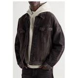 Unisex Denim Jacket FOG Lapel Vintage Black Denim Jacket
