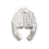Unisex Shirt Striped Stitching Navel Coat