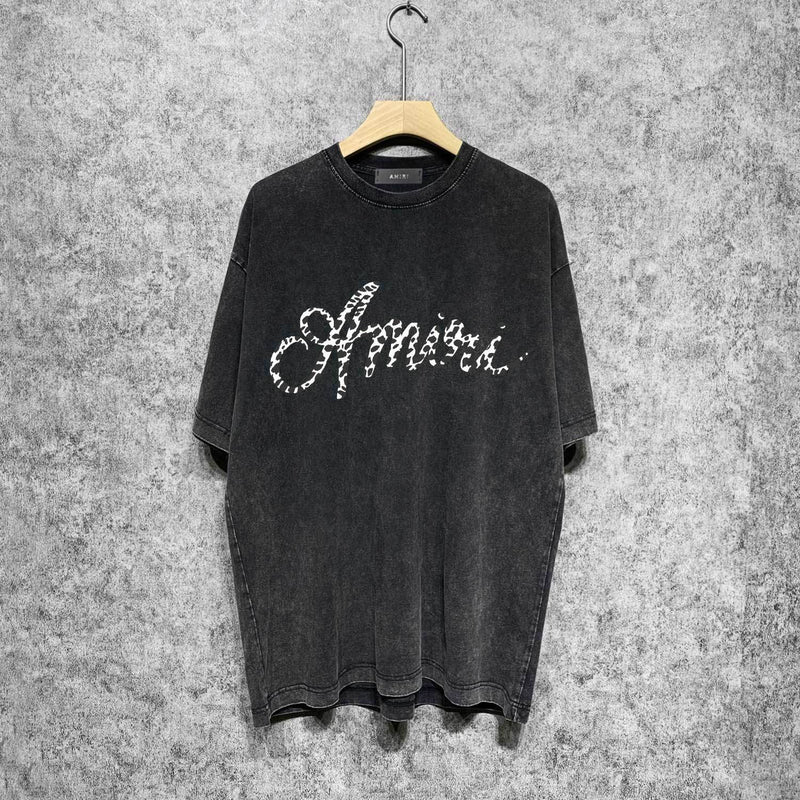 Amiri washed t-shirt silver ring snake letter short sleeve