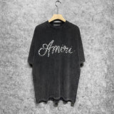 Amiri washed t-shirt silver ring snake letter short sleeve