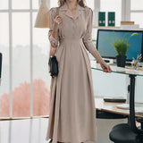 Modest Office Dresses Polo Collar Dress Puff Sleeves