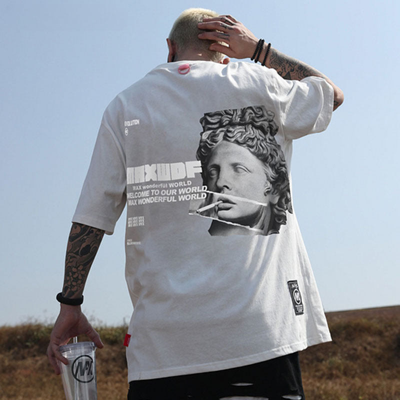 Men T-Shirt Oil Painting Printing Loose
