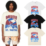 Rhude T Shirts Windsurfing Printed Cotton Casual Short Sleeves Men and Women