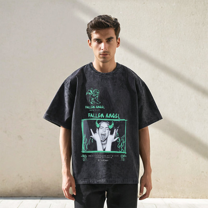 Mens Vintage T-Shirt Washed Short Sleeve T-Shirt