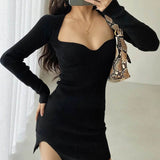 Women Dresses Knitted Slim V-neck Dress