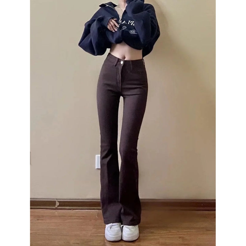 Women Jeans Retro Slim Fit Bell-Bottom Pants Stretch Tight