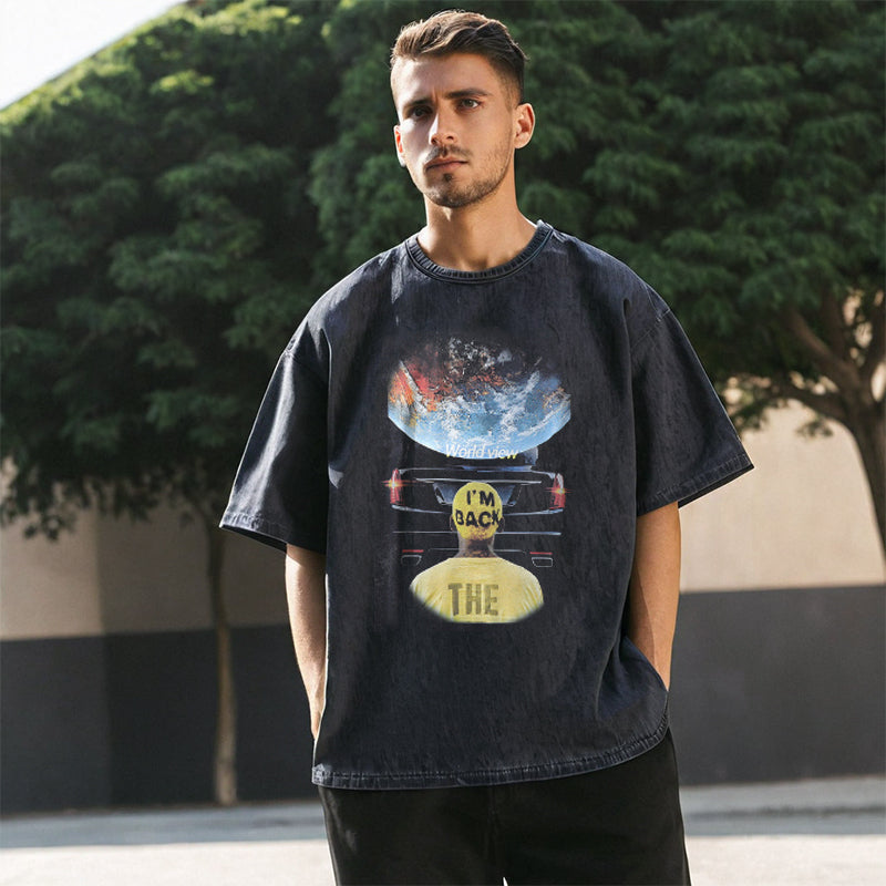 Mens Vintage T Shirt Short Sleeve T-Shirt Men's and Women's Loose