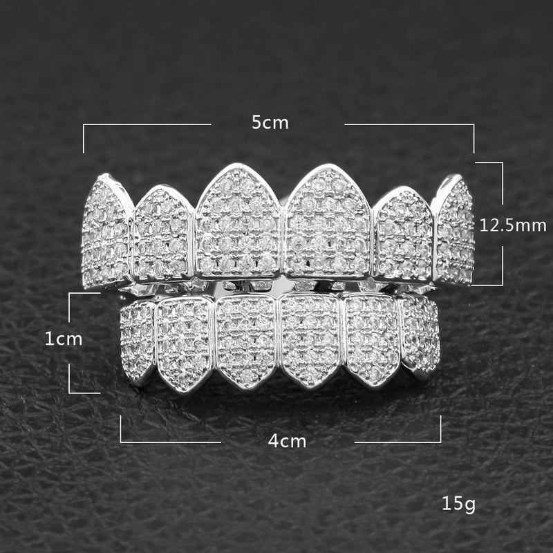 Grillz Hip Hop Copper Zircon Braces Rock Teeth Spectrum