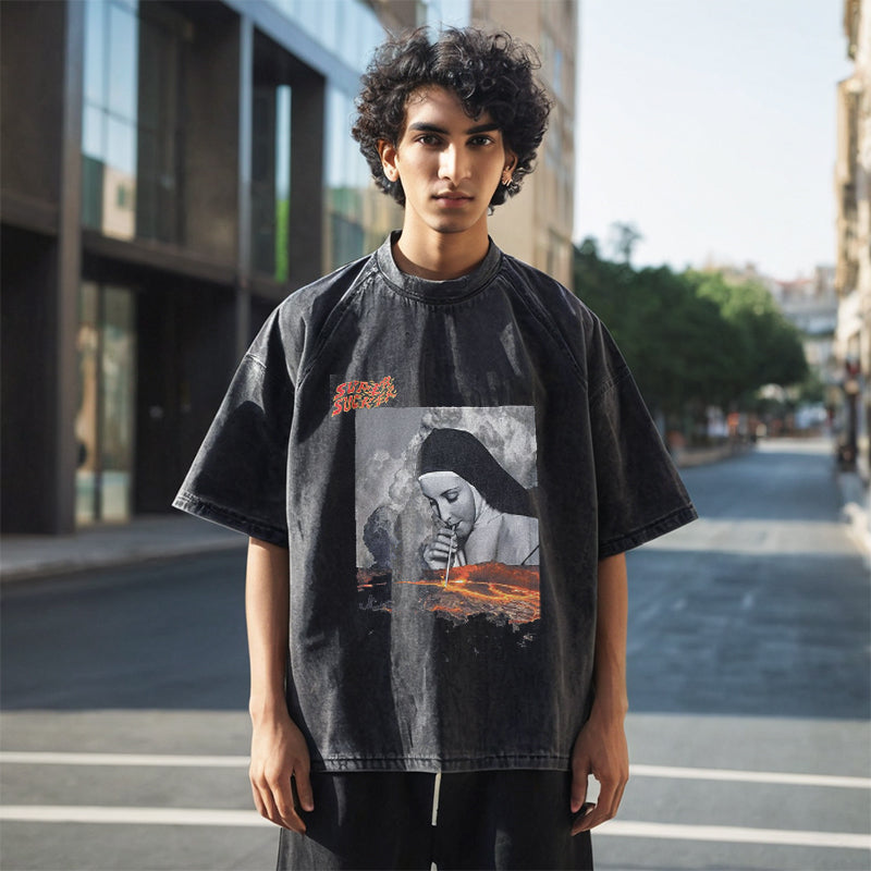 Mens Vintage T Shirt Washed Old Cartoon Print
