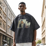 Mens Vintage T Shirt Printed Washing Water Short Sleeve T-Shirt