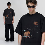 Vintage T-shirts Locomotive Junior Print Short Sleeve Loose Cotton