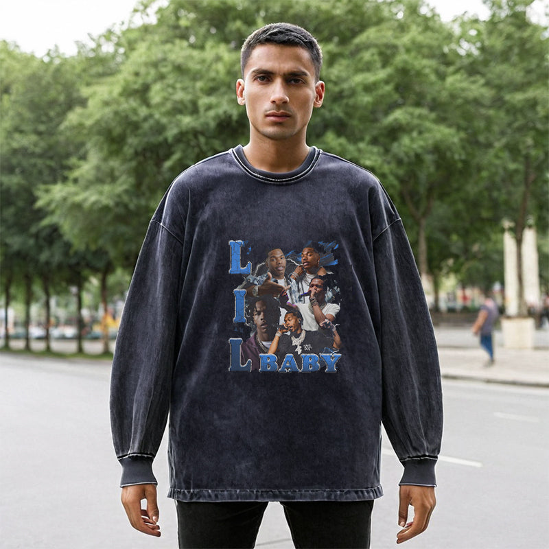 Mens Vintage Long Sleeve Shirt Autumn and Winter Trend Crew Neck Sweater Men