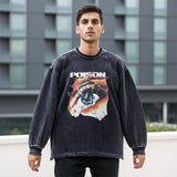 Mens Vintage Long Sleeve Shirt Washed Crew Neck Sweater Casual