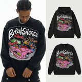 Vintage Hoodie American Street Print Autumn/Winter Hooded Crew Neck Sweater