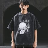 Mens Vintage T Shirt Printed Cotton Washed Short Sleeve