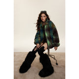 Unisex Coat Plaid Couple Lamb Wool Cotton-Padded Jacket
