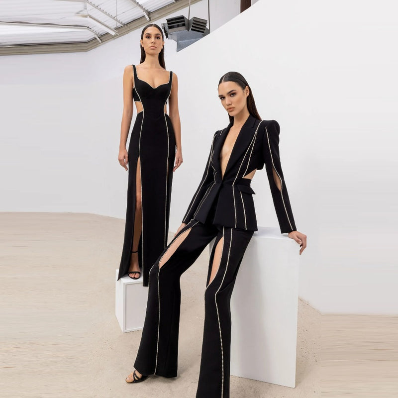 Women Dress Hollow-out Slit Stretch Dress