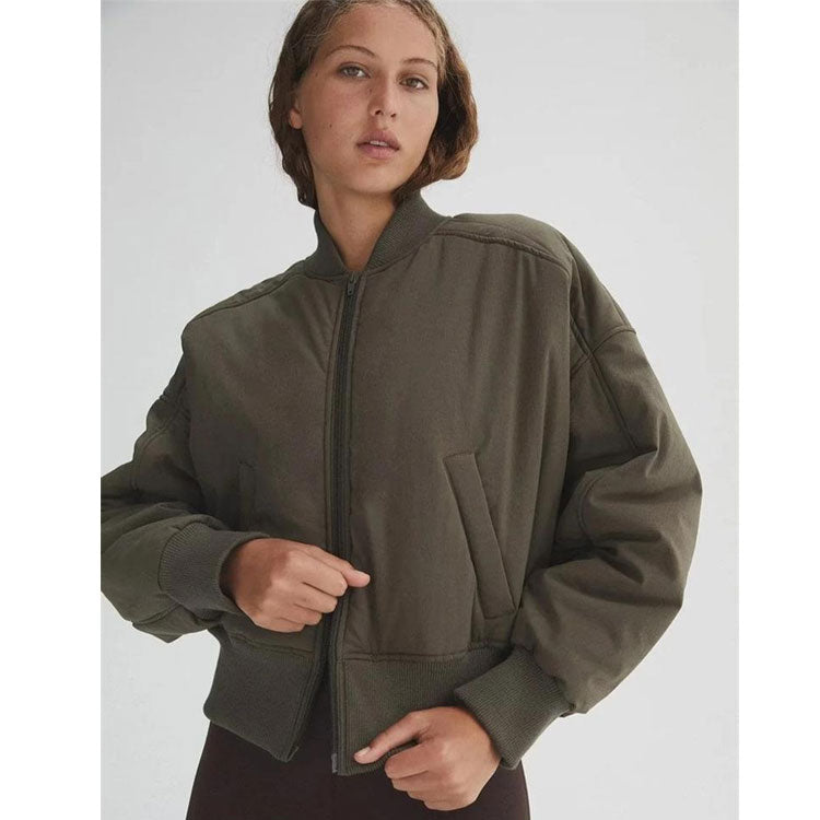 Women Cotton Coat Trench Coat Casual Stand Collar Loose Baseball Uniform