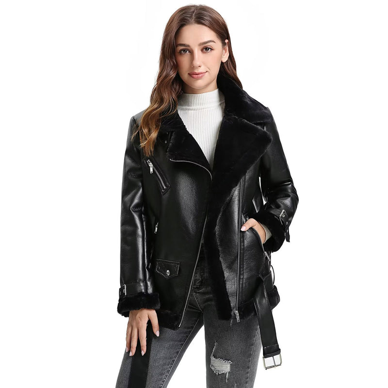 Women Cotton Coat Imitation Lamb Wool Warm Leather Coat