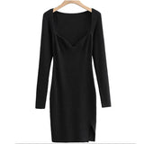 Women Dresses Knitted Slim V-neck Dress