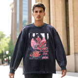 Mens Vintage Long Sleeve Shirt Printed Neckline Loose Long Sleeve