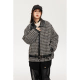 Unisex Coat Plaid Stitching PU Leather Coat