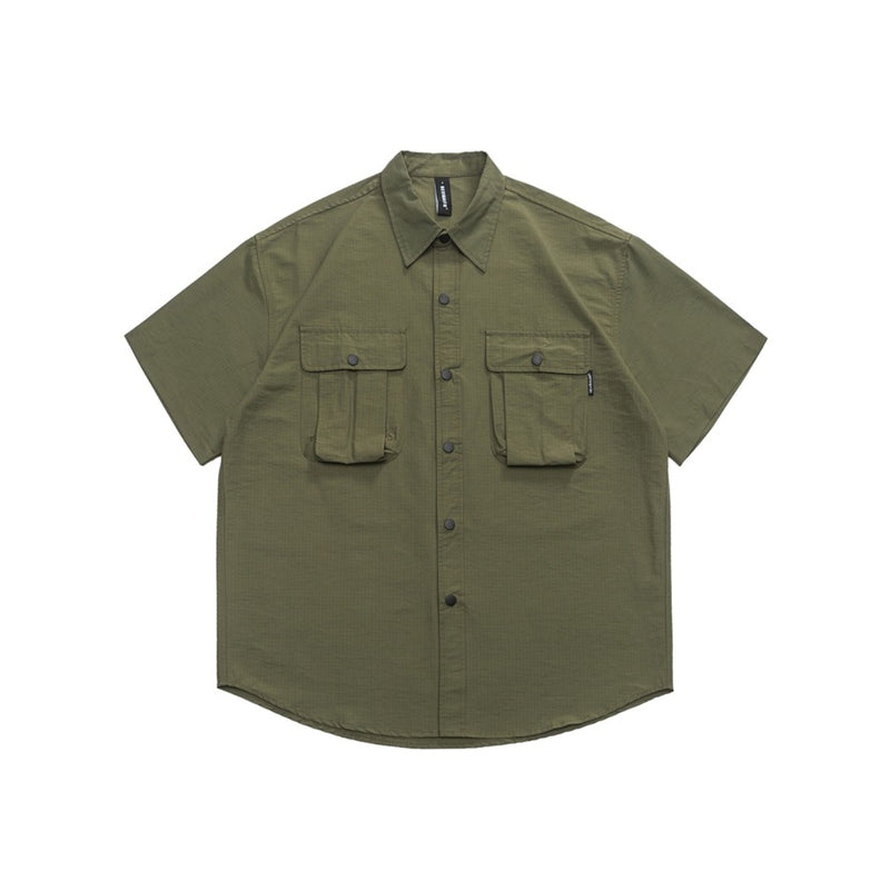 Unisex Shirt Summer Retro Three-Dimensional Pocket Loose