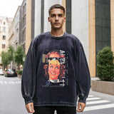 Mens Vintage Long Sleeve Shirt Cartoon Print Long Sleeve