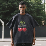 Mens Vintage T Shirt Butterfly Print Neckline Short Sleeve