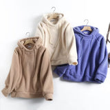 Women Hoodie Simple Solid Color Loose and Warm